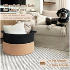 Cotton Pack Of_1 16x14 Inch Storage Basket For Clothes With Out Lid (Black-Beige)