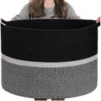 Cotton Dori 16x14 Inch Storage Basket For Clothes With Out Lid (Black-Black-White)