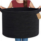 Cotton Pack Of_1 14x12 Inch Storage Basket For Clothes With Out Lid (Black)