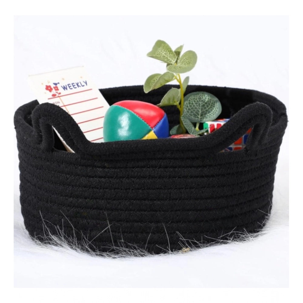 Cotton Pack Of_1 Cat Basket 8x4 Inch Storage Basket For Clothes (Black)