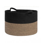 Cotton Pack Of_1 16x14 Inch Storage Basket For Clothes With Out Lid (Black-Beige-Black)