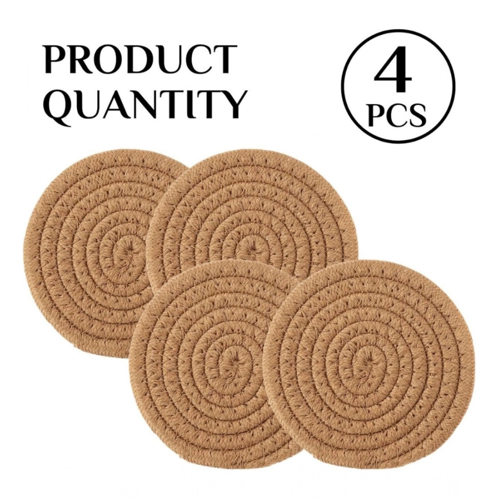 Cotton Pack Of_2 Rope Drink Coasters 4 Pcs Set (Beige)