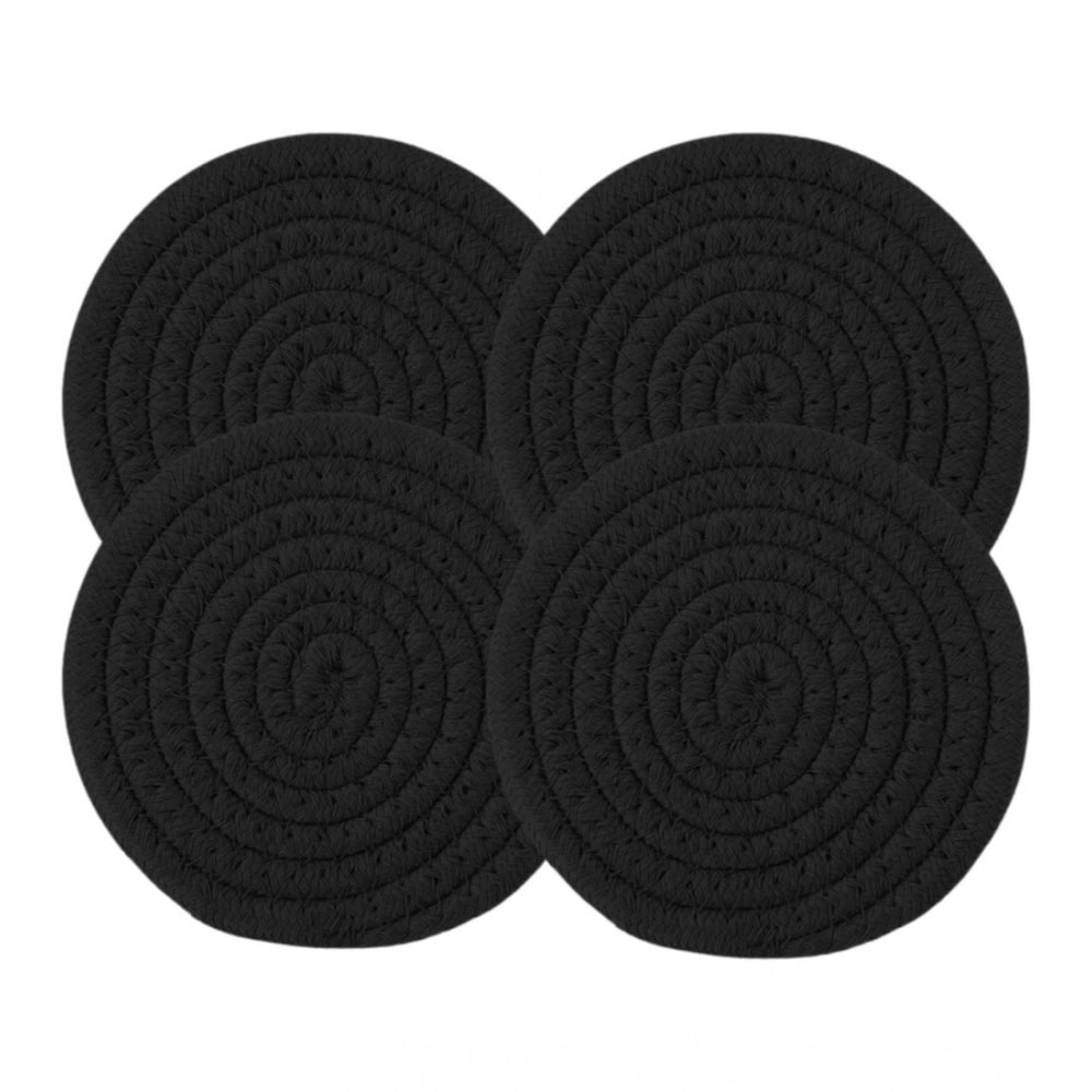 Cotton Pack Of_2 Rope Drink Coasters 4 Pcs Set (Black)