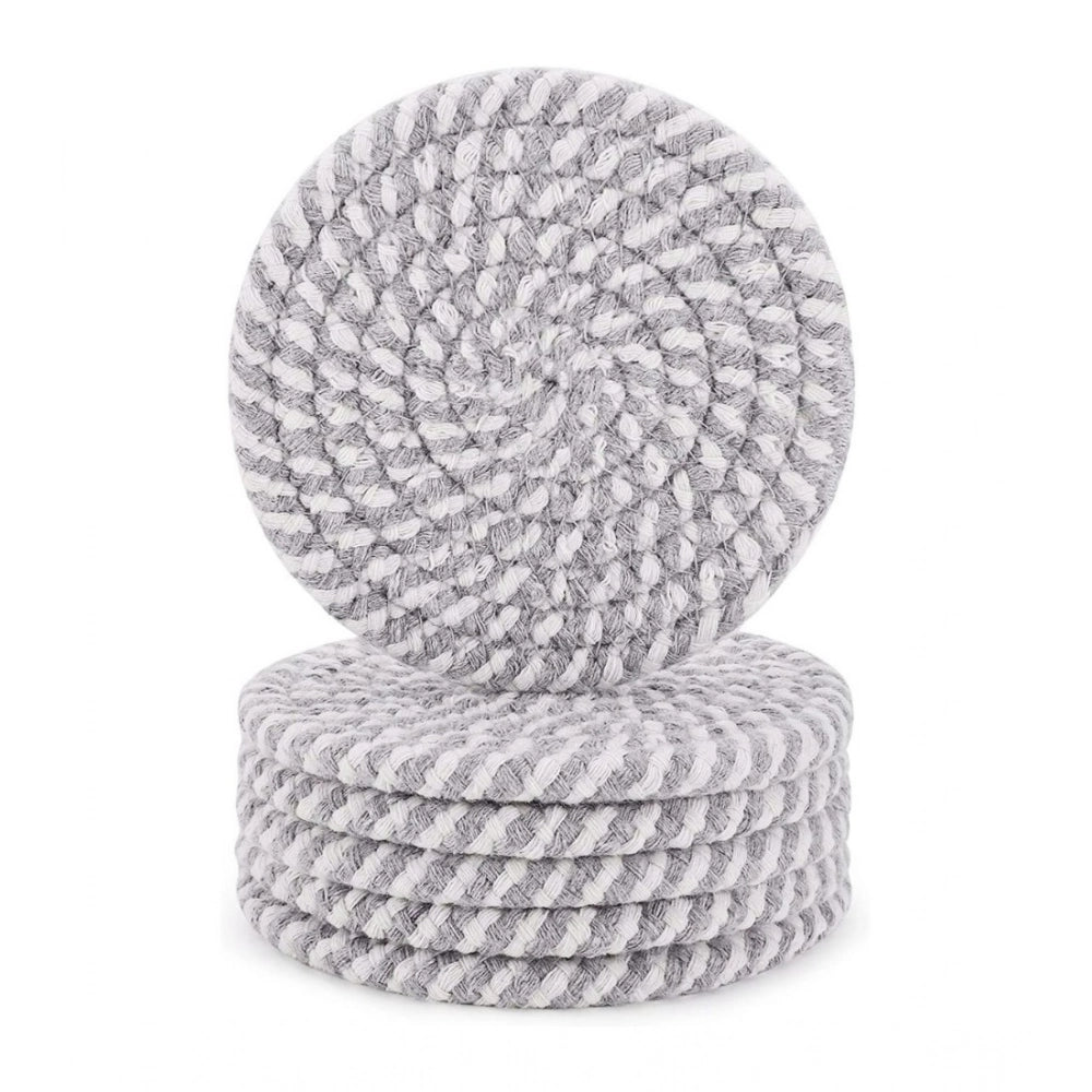 Cotton Rope Drink Coasters 6 Pcs Set (Grey-White)