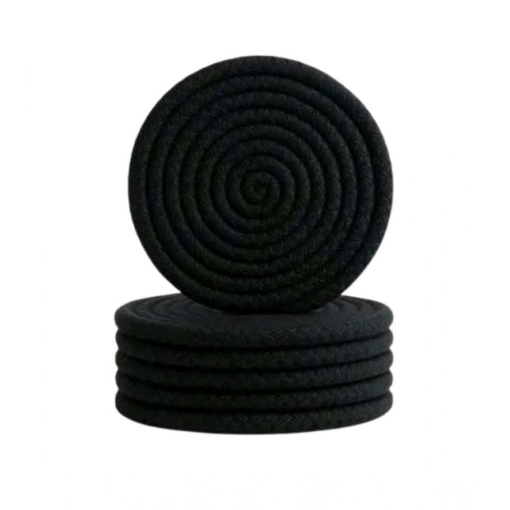 Cotton Rope Drink Coasters 6 Pcs Set (Black)