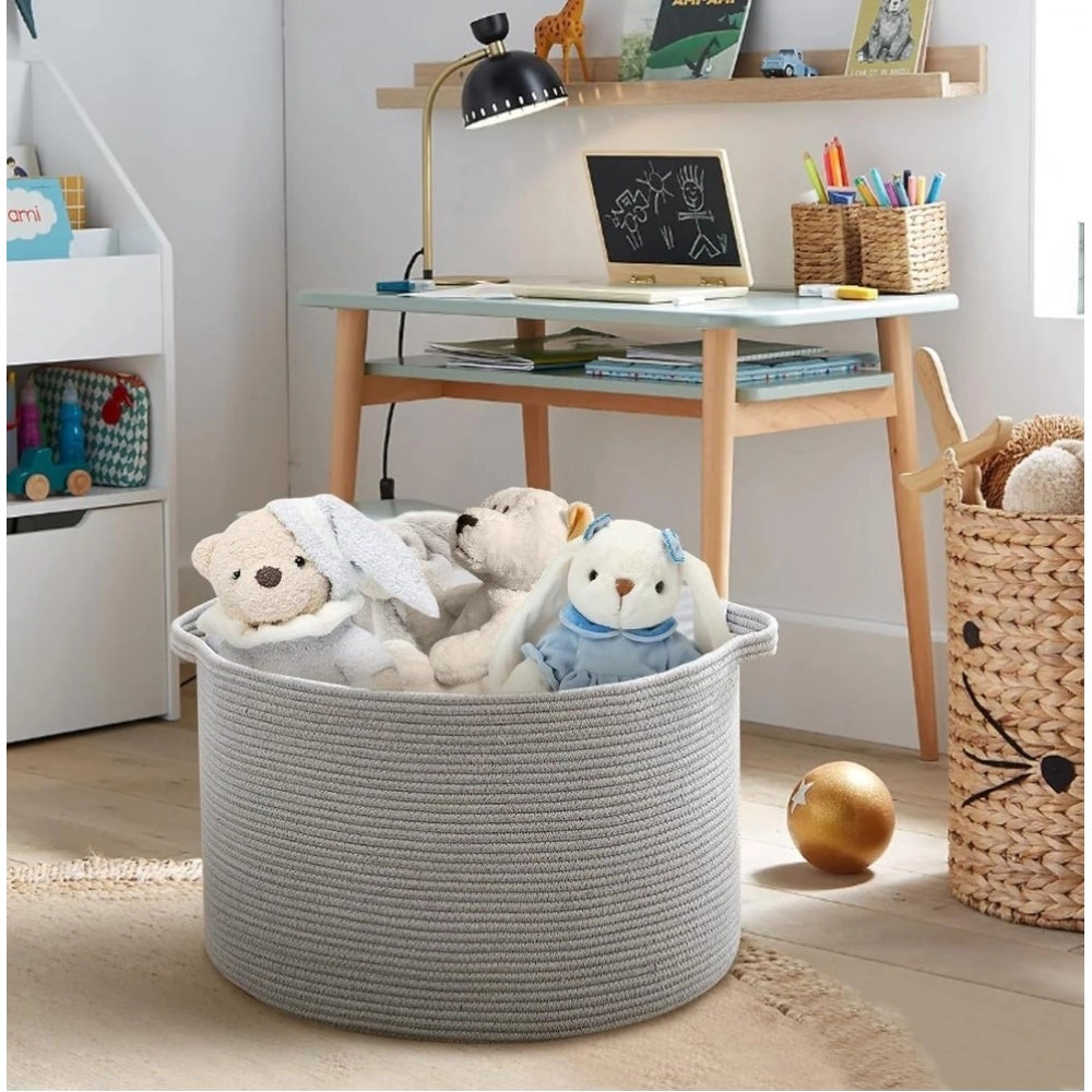 Cotton Pack Of_1 14x12 Inch Storage Basket For Clothes With Out Lid (Gray)