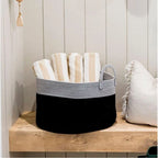 Cotton Pack Of_1 14x12 Inch Laundry Storage Basket For Clothes (Grey-Black)