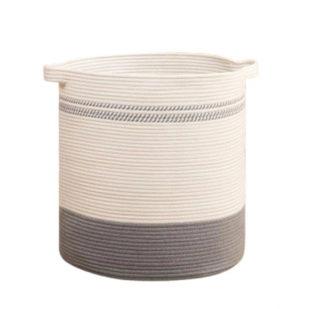 Cotton Pack Of_1 12x14 Inch Storage Basket For Clothes (Grey-White)