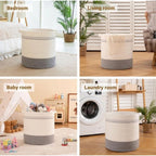 Cotton Pack Of_1 12x14 Inch Storage Basket For Clothes (Grey-White)