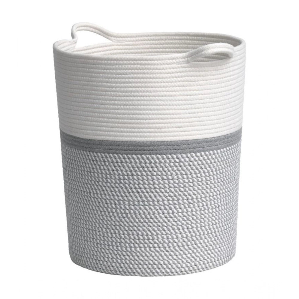 Cotton Pack Of_1 12x14 Inch Storage Basket For Clothes (Grey-White)