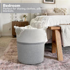 Cotton Pack Of_1 12x14 Inch Storage Basket For Clothes (Grey-White)