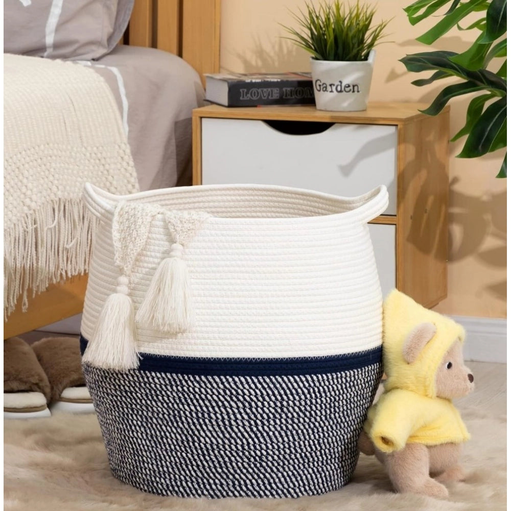 Cotton Matka 14x12 Inch Storage Basket For Clothes With Out Lid (Gray-White)
