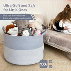 Cotton Pack Of_1 16x14 Inch Storage Basket For Clothes With Out Lid (Blue-White)