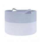 Cotton Pack Of_1 16x14 Inch Storage Basket For Clothes With Out Lid (Blue-White)