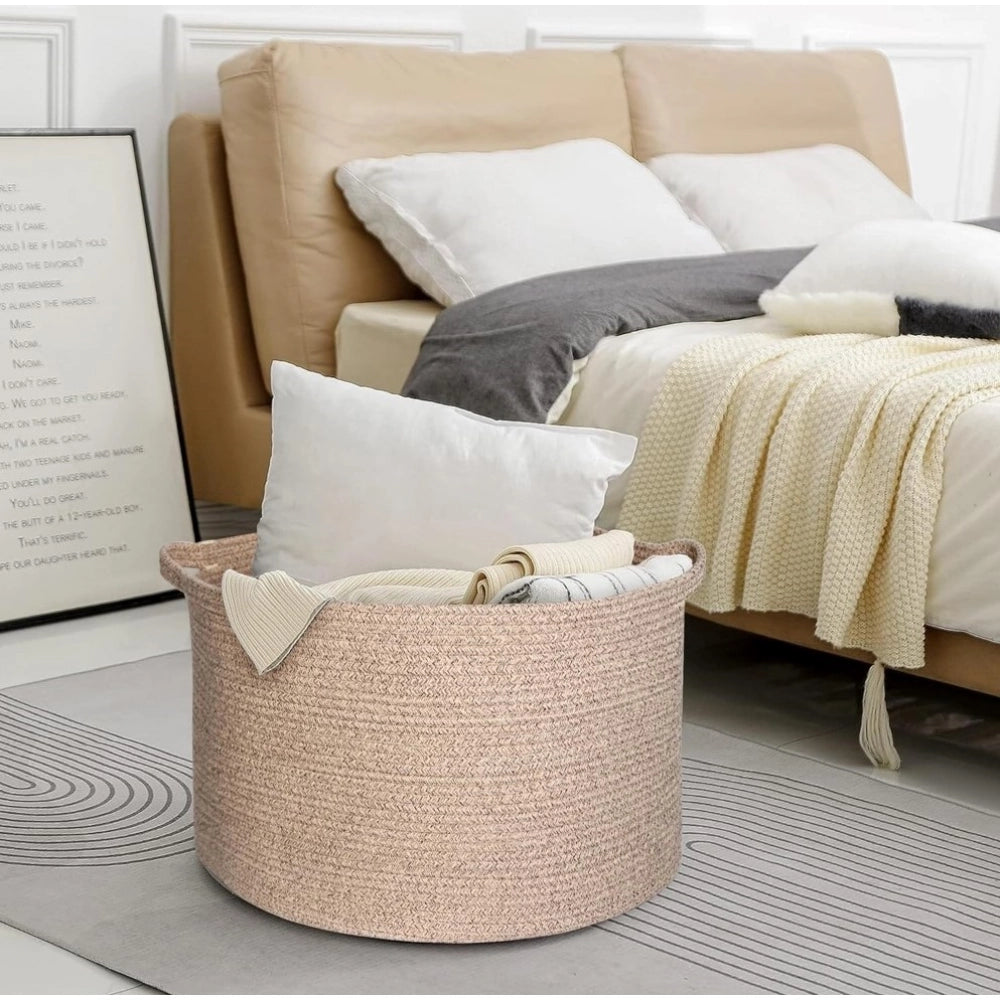 Cotton Pack Of_1 14x12 Inch Storage Basket For Clothes With Out Lid (Kidi)