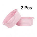Cotton 10x7x4 Inch2 Pcs Oval Storage Basket For Clothes (Pink)