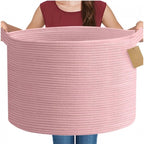 Cotton Pack Of_1 14x12 Inch Storage Basket For Clothes With Out Lid (Pink)