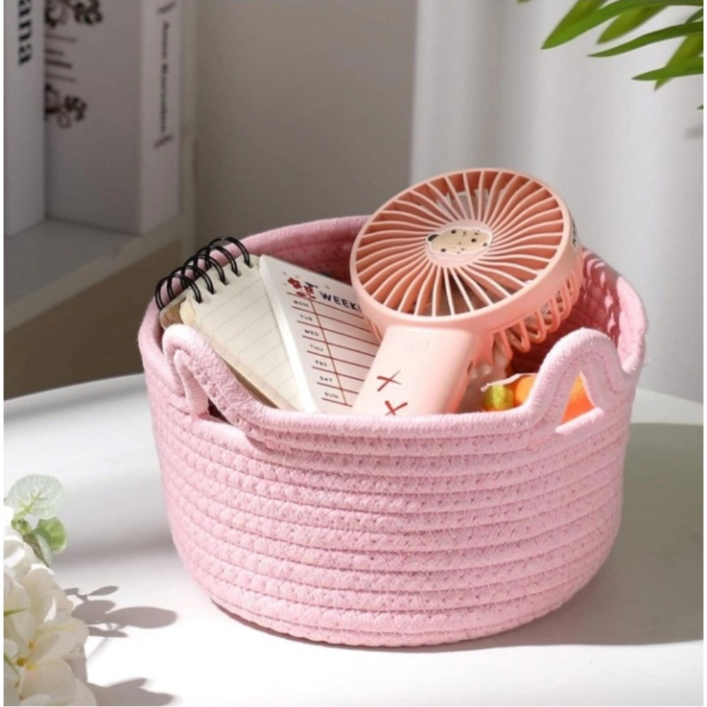 Cotton Pack Of_1 Cat Basket 8x4 Inch Storage Basket For Clothes (Pink)