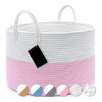 Cotton Pack Of_1 14x12 Inch Laundry Storage Basket For Clothes (Pink-White)