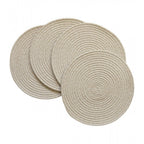 Cotton Dining Table Round Placemat Mats Set of 4 (Beige-White)