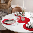 Cotton Dining Table Round Placemat Mats Set of 4 (Red)