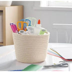 Cotton Pack Of_2 White Pen Holder Storage Basket For Clothes (White)