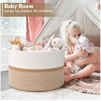 Cotton Dori 16x14 Inch Storage Basket For Clothes With Out Lid (White-Beige-White)