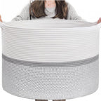 Cotton Dori 16x14 Inch Storage Basket For Clothes With Out Lid (White-Gray-White)
