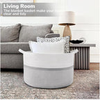 Cotton Dori 16x14 Inch Storage Basket For Clothes With Out Lid (White-Gray-White)