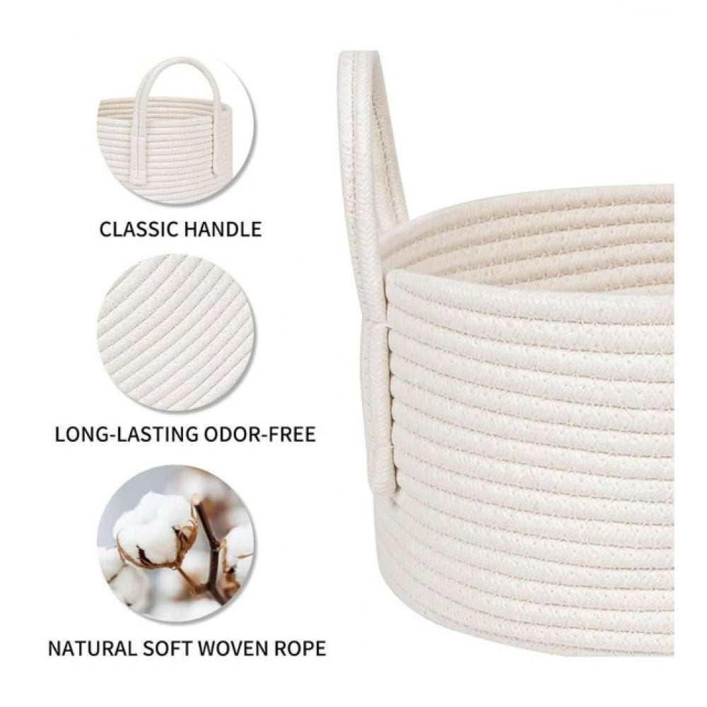 Cotton Pack Of_1 Basket 7x5 Inch Storage Basket For Clothes (White)