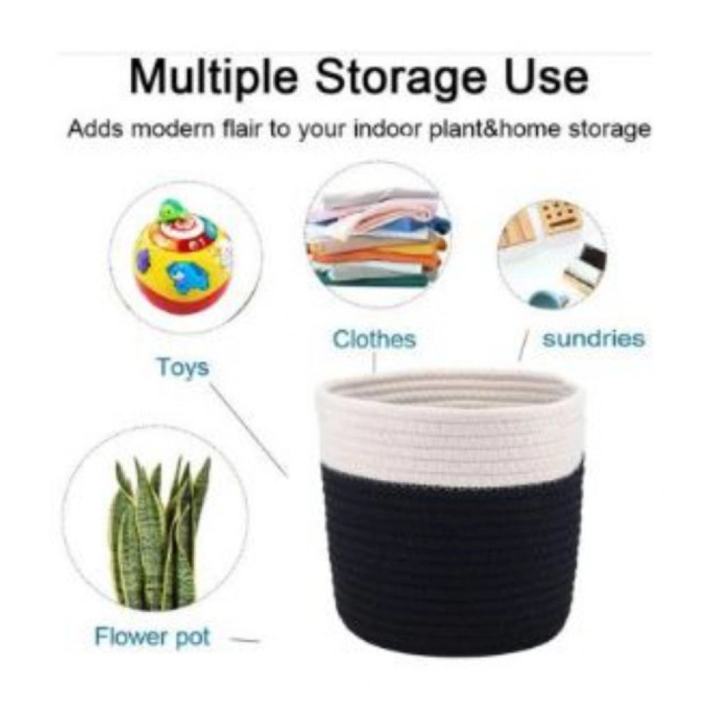 Cotton Flower Pot With Out Lid (White-Black)