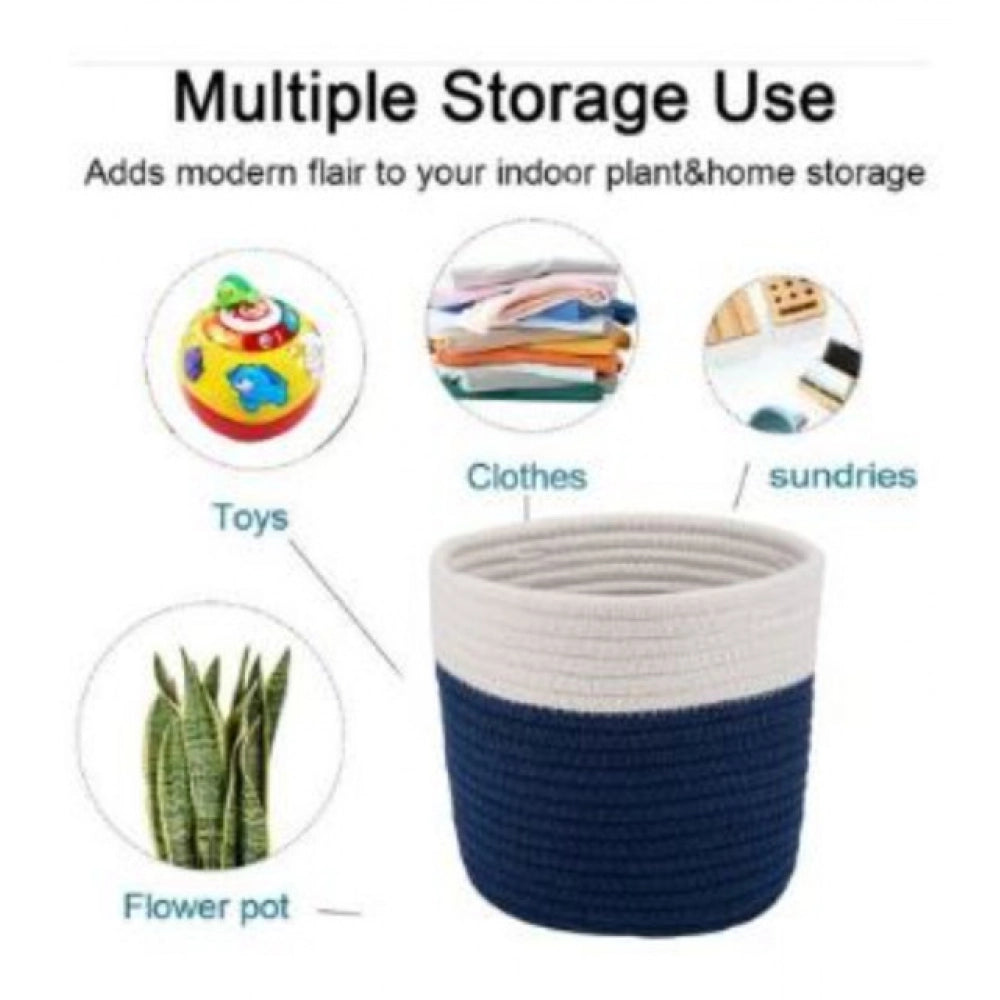 Cotton Flower Pot With Out Lid (White-Blue)