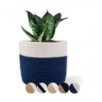 Cotton Flower Pot With Out Lid (White-Blue)