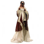 Women's Silk Embroidered 3/4th Sleeve V-Neck Kurti With Sharara Pant and Dupatta Set (Cream &amp; Brown)