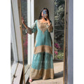 Women's Silk Embroidered 3/4th Sleeve Round Kurti With Sharara Pant and Dupatta Set (Sea Green)