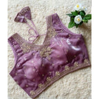 Women's Silk Embroidered V-Neck Sleeveless Readymade Padded Blouse (Purple, Size 38)