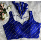 Women's Silk Embellished Sweetheart Neck Sleeveless Readymade Padded Blouse (Blue, Size 38)