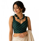 Women's Silk Embellished Sweetheart Neck Sleeveless Readymade Padded Blouse (Green, Size 38)