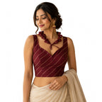 Women's Silk Embellished Sweetheart Neck Sleeveless Readymade Padded Blouse (Maroon, Size 38)