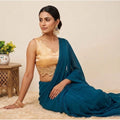 Women's Silk Embroidered Sweetheart Neck Sleeveless Readymade Padded Blouse (Gold, Size 38)