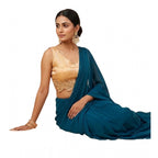 Women's Silk Embroidered Sweetheart Neck Sleeveless Readymade Padded Blouse (Gold, Size 38)