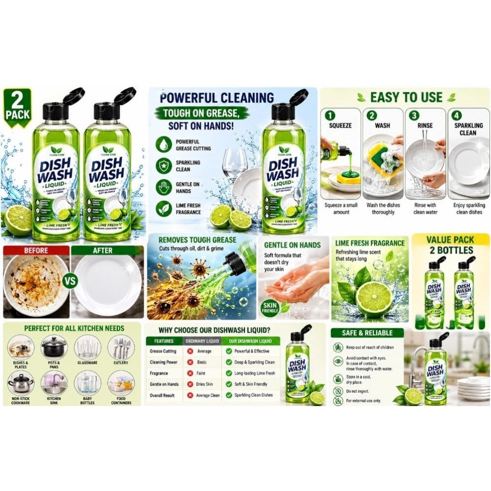 Pack of 2 Kitchen Cleaning Dishwash Liquid Bottles 100 ML