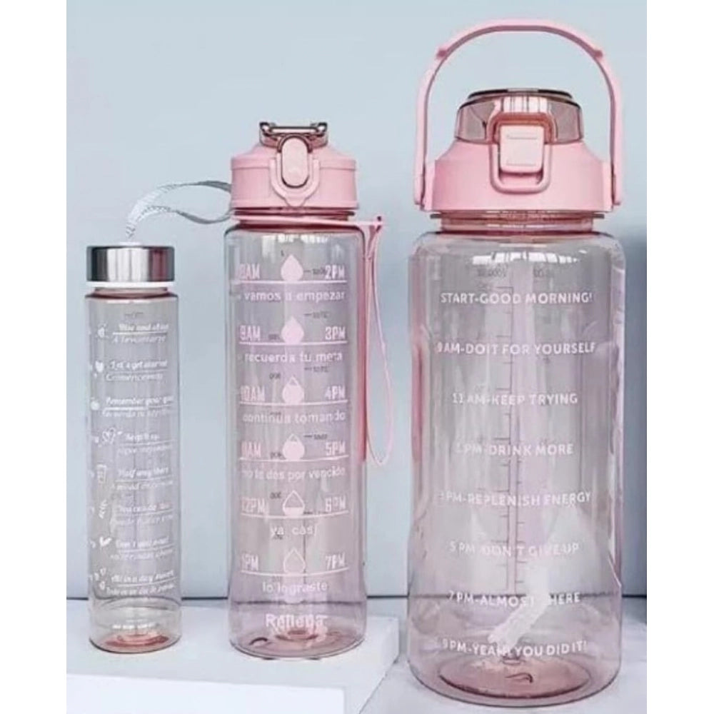 3 PCS Transparent Motivational Water Bottles (Pink)
