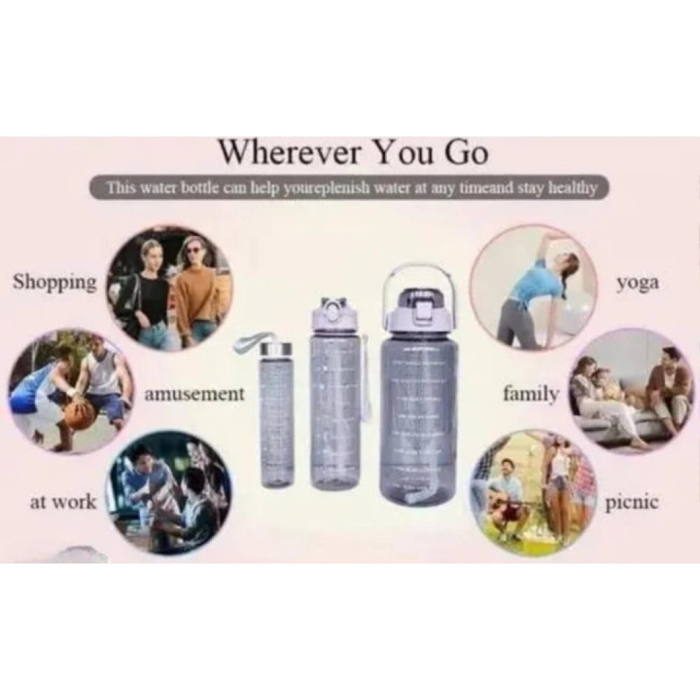 3 PCS Transparent Motivational Water Bottles (Pink)
