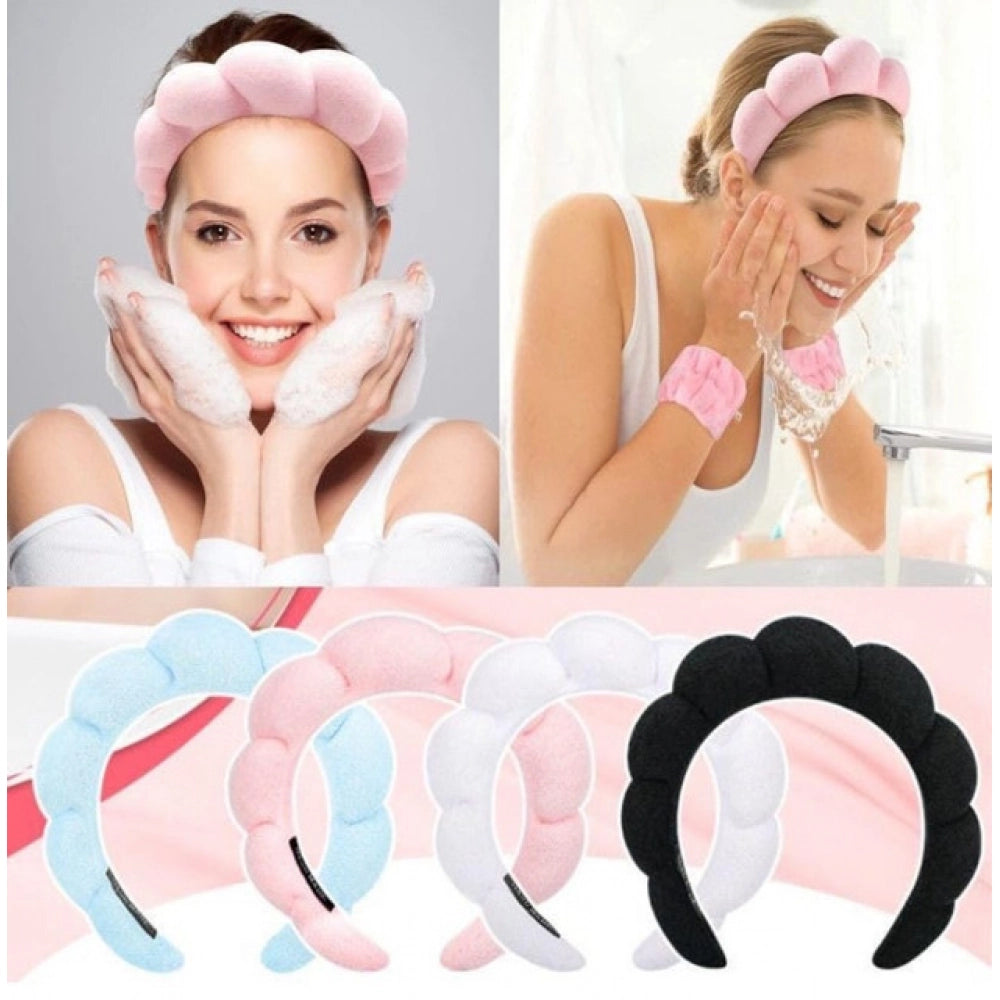 Pack of 2 Spa Headband And Wristband Set (Pink)