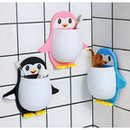 Pack of 3 Wall Mounted Penguin Design Toothpaste Holder (Multicolor)