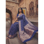 Women's Art Silk Printed Saree With Unstitched Blouse 5.5Mtr (Navy Blue)