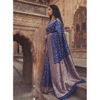 Women's Art Silk Printed Saree With Unstitched Blouse 5.5Mtr (Navy Blue)