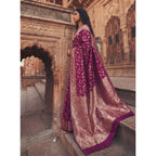 Women's Art Silk Printed Saree With Unstitched Blouse 5.5Mtr (Wine)