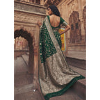 Women's Art Silk Printed Saree With Unstitched Blouse 5.5Mtr (Green)